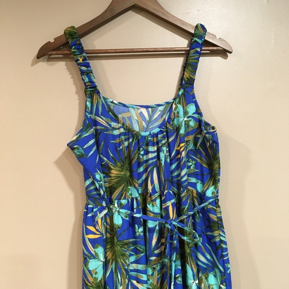 BOG Collective Tropical Floral Tiered Maxi Dress Womens M Blue Green Boho Resort - Picture 8 of 14